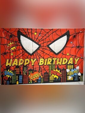Spiderman Red and Yellow Happy Birthday Backdrop - Party Decoration